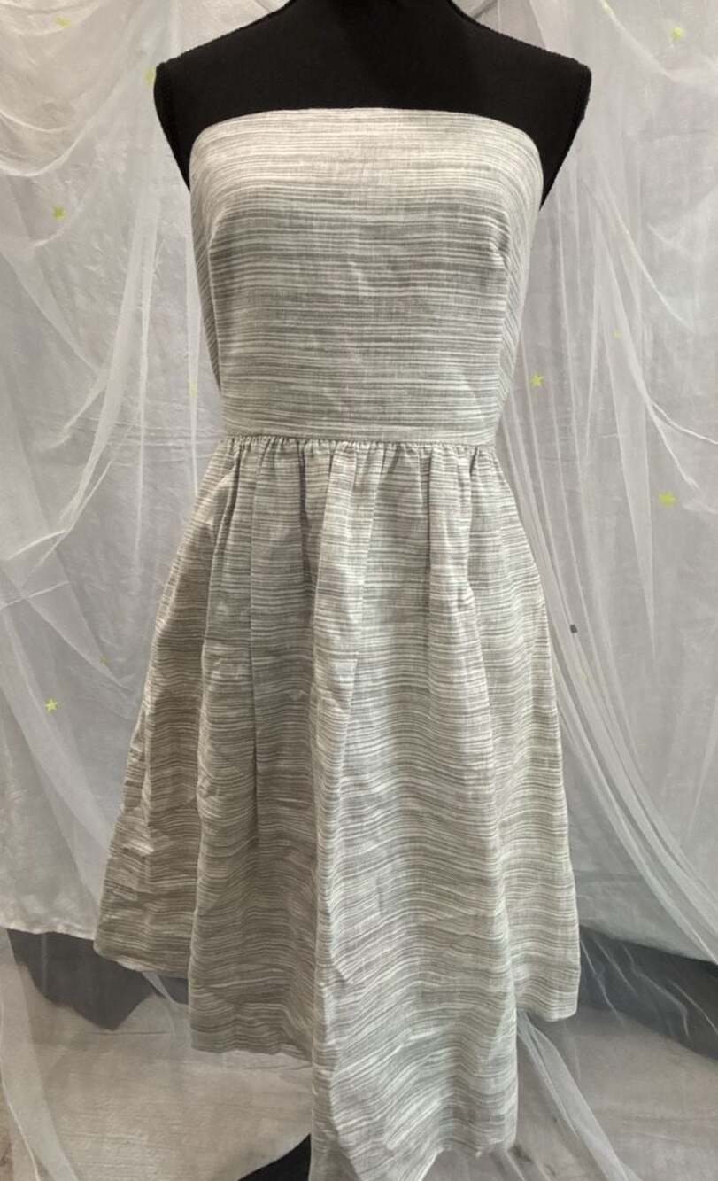Banana Republic Women's Strapless Heathered Striped Linen Blend A-Line Dress
